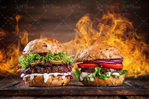 شعله آتش فست فود برگر زغالی 
