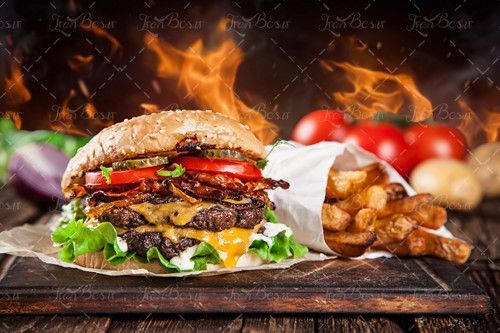گوجه سیب زمینی برگر زغالی آتش 