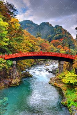 رودخانه آب پل قرمز جنگل کوه پاییز 