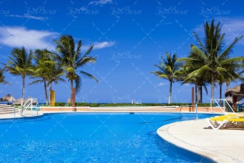 استخر آبی آسمان آبی درخت منظره 