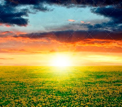 منظره غروب خورشید طبیعت بهار