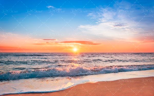 منظره غروب آفتاب دریا ساحل 
