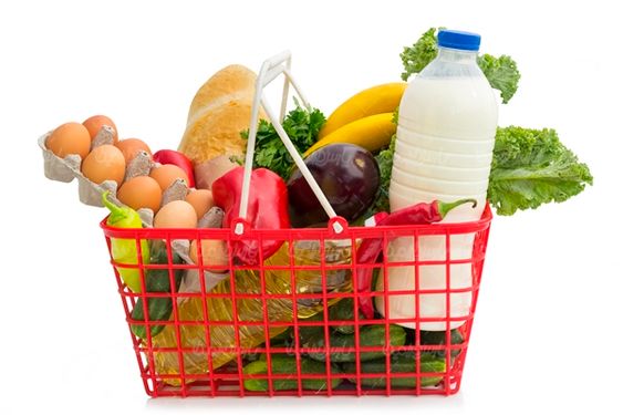 سبد خرید شیر نان میوه و سبزیجات
