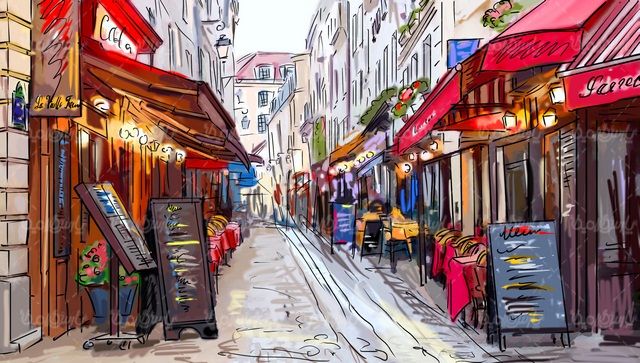 Painting of a tourist city