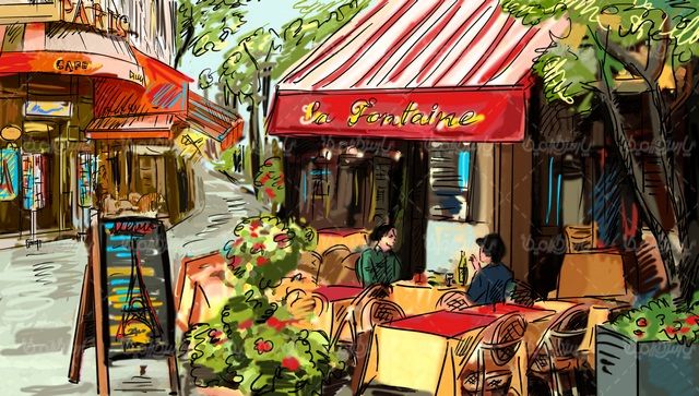 Painting of a tourist city