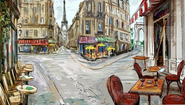 Painting of a tourist city