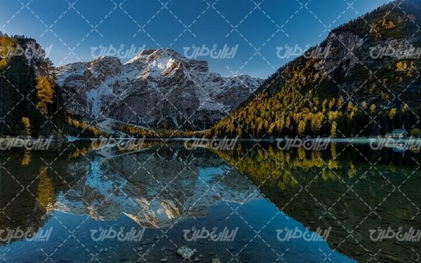 تصویر با کیفیت منظره فصل زمستان همراه با آسمان آبی