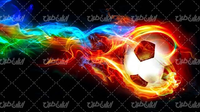 تصویر با کیفیت لوازم ورزشی به همراه توپ فوتبال و موج گرافیکی