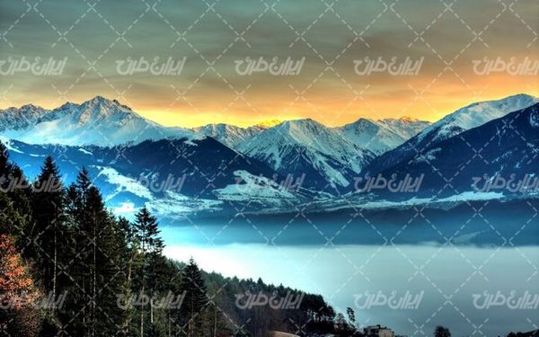 تصویر با کیفیت دریاچه برفی  به همراه منظره زیبا و طبیعت زیبای برفی