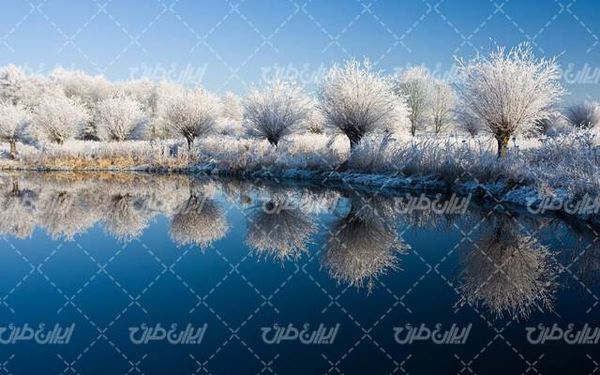 تصویر با کیفیت چشم انداز فصل زمستان به همراه منظره زیبا و طبیعت زیبای برفی