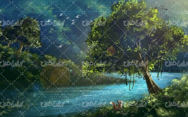 تصویر با کیفیت رودخانه به همراه منظره زیبایی طبیعت و شب