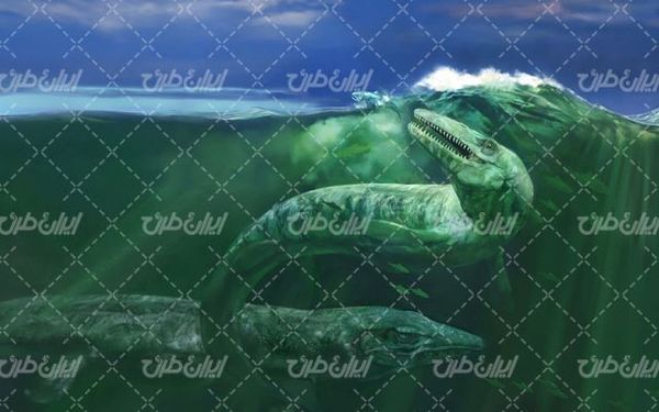 تصویر با کیفیت دایناسور به همراه حیوانات ماقبل تاریخ و ماهی کوچک