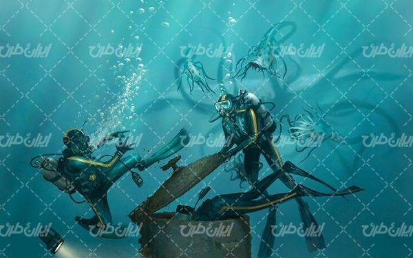تصویر با کیفیت قواص به همراه تجهیزات قواصی و کف دریا