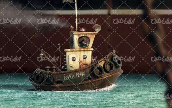 تصویر با کیفیت کشتی یدک کش به دریا و ناخدای کشتی