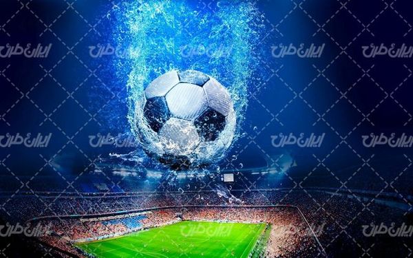 تصویر با کیفیت توپ فوتبال به همراه ورزشگاه فوتبال و زمین فوتبال