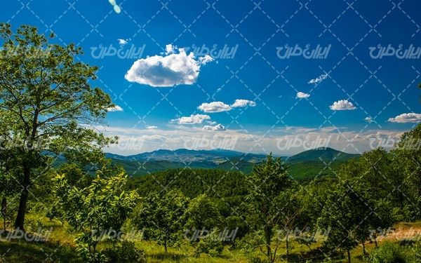 تصویر با کیفیت چشم انداز همراه با منظره و چشم انداز زیبای آسمان آبی