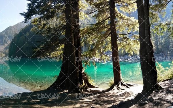 تصویر با کیفیت چشم انداز زیبای دریاچه همراه با منظره و طبیعت زیبا