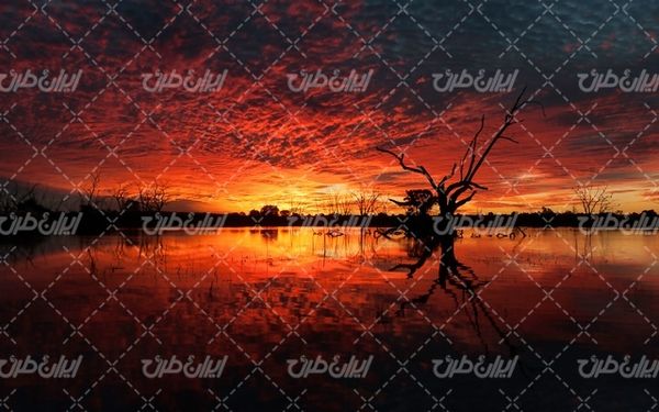 تصویر با کیفیت چشم انداز زیبای غروب آفتاب همراه با منظره دیدنی و طبیعت زیبا