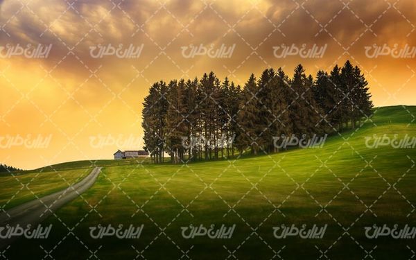 تصویر با کیفیت چشم انداز زیبای غروب آفتاب همراه با منظره دیدنی و طبیعت زیبا