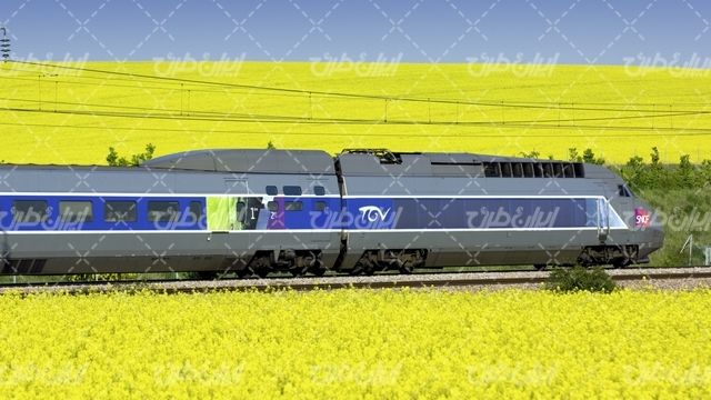 تصویر با کیفیت قطار همراه با مزرعه و حمل و نقل ریلی