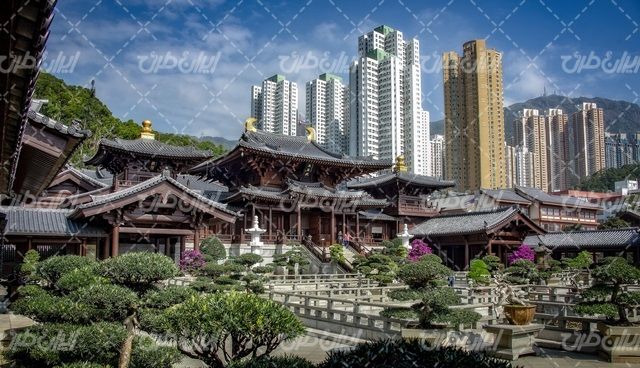 تصویر با کیفیت معماری شهری همراه با ساختمان و معماری چینی