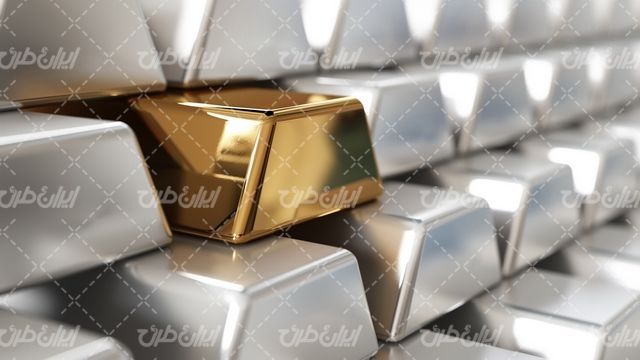 تصویر با کیفیت شمش طلا همراه با شمش نقره و پس زمینه