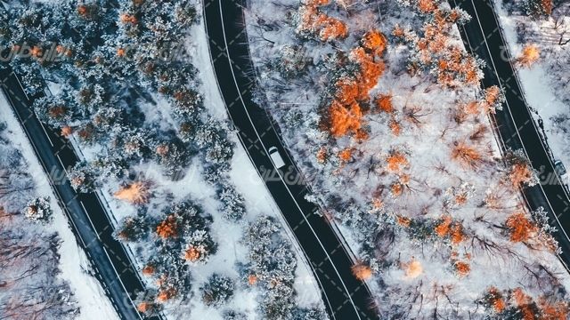 تصویر با کیفیت فصل زمستان همراه با برف و چشم انداز زمستان