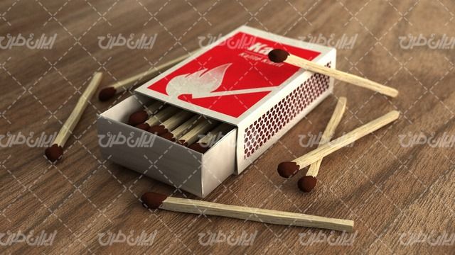 تصویر با کیفیت کبریت همراه با چوب کبریت و جعبه کبریت