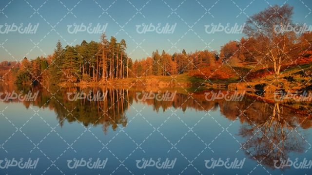 تصویر با کیفیت منظره پاییزی همراه با طبیعت و منظره دریاچه