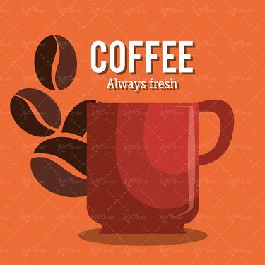 وکتور قهوه   فنجان قرمز  دانه های قهوه
