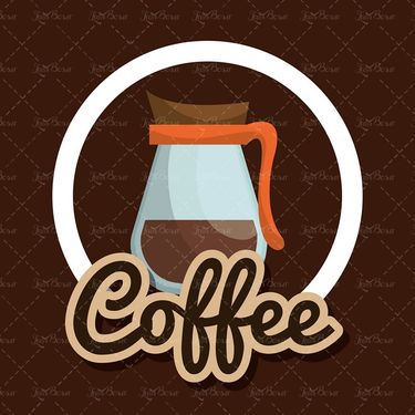 وکتور قهوه   فنجان قرمز  دانه های قهوه  قهوه جوش