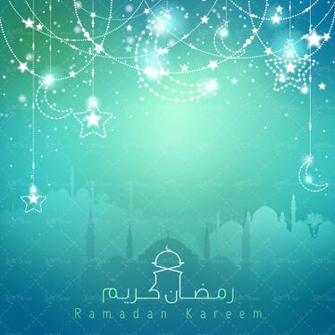 وکتور چراغانی بک گراند آبی حلال ماه ستاره ماه مبارک رمضان گنبد گلدسته1