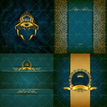 وکتور  بک گراند گل لیبل برچسب طلایی تاج پادشاه