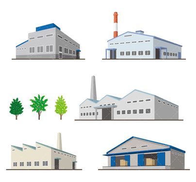 وکتور  سوله کارخانه انبار دودکش کارخانه درخت