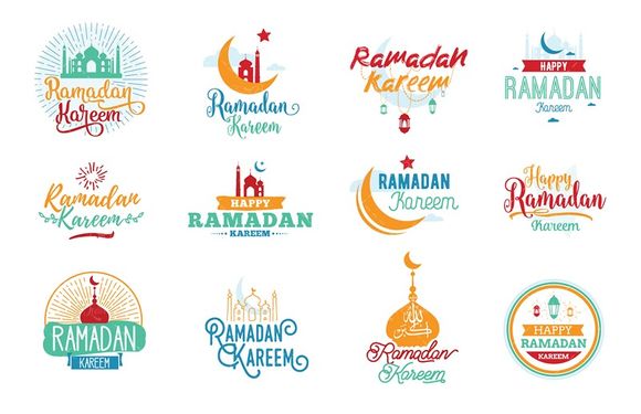 وکتور ماه مبارک رمضان لیبل گنبد برچسب گلدسته