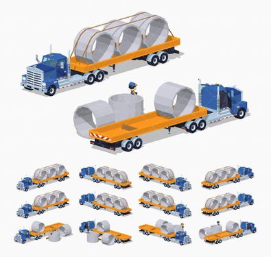 وکتور  کامیون حمل قطعات صنعتی تریلی هیجده چرخ