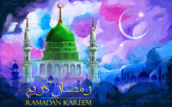 وکتور  گنبد سبز گلدسته ماه رمضان حلال ماه