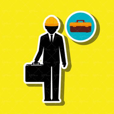 وکتور آدمک  کت و شلوار مشکی کیف مهندسی جعبه ابزار