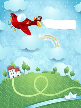 وکتور هواپیما اسباب بازی بک گراند کودکانه خانه نقاشی ابر