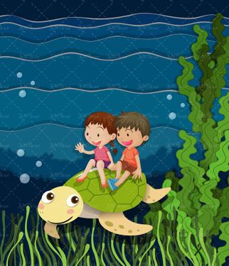 وکتور لاکپشت وکتور نقاشی کودکانه وکتور زیر دریا