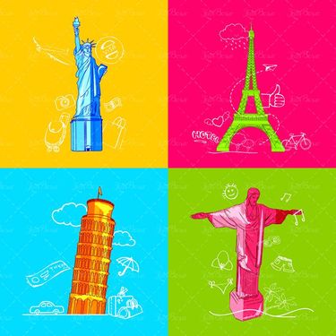 وکتور مکان های دیدنی دنیا وکتور برج ایفل وکتور آژانس مسافرتی