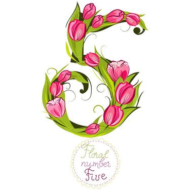 وکتور عدد پنج وکتور گل لاله وکتور عدد پنج با گل