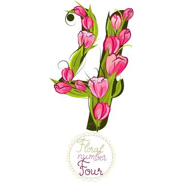 وکتور عدد چهار طراحی شده با گل وکتور حاشیه گل