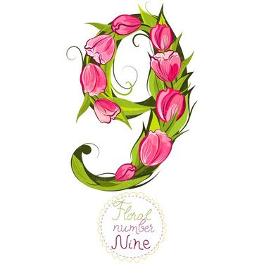 وکتور عدد 9 با گل وکتور گل لاله وکتور عدد نه