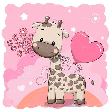 وکتور نقاشی کودکانه وکتور زرافه وکتور بادکنک قلبی