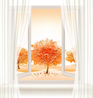 وکتور چشم انداز پاییزی وکتور  وکتور برگ زرد و قرمز درخت5