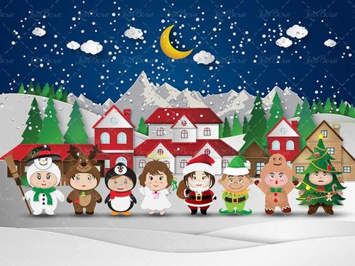 وکتور بازی بچه ها وکتور باریدن برف وکتور درخت کریسمس