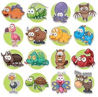 وکتور نقاشی کودکانه حیوانات وکتور گاومیش وکتور دایناسور