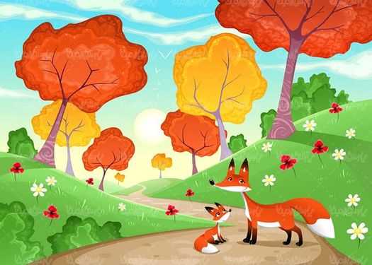 وکتور نقاشی کودکانه وکتور حیوانات جنگل وکتور روباه