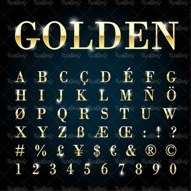 وکتور اعداد طلایی وکتور حروف الفبای لاتین طلایی